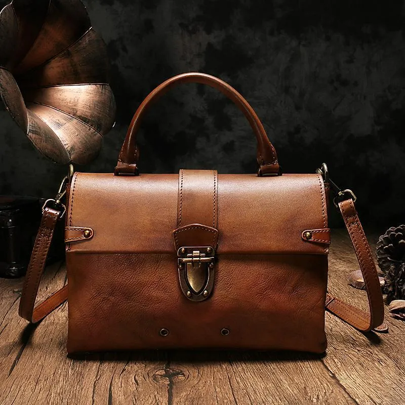 Vintage Womens Green Leather Satchel Handbags Purse Shoulder Crossbody Bags for Ladies