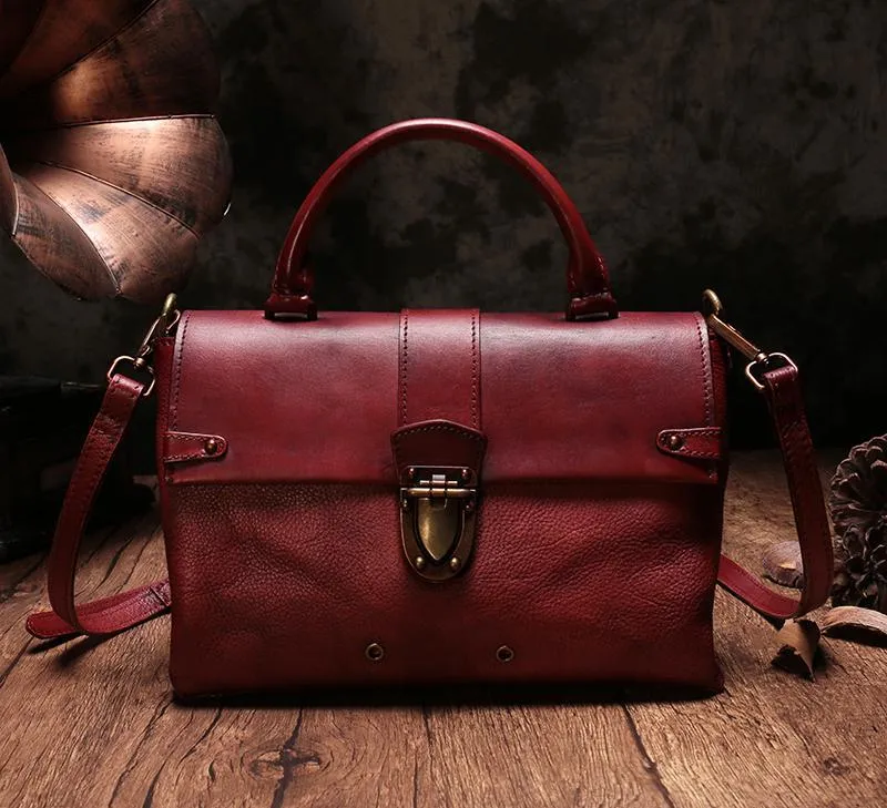 Vintage Womens Green Leather Satchel Handbags Purse Shoulder Crossbody Bags for Ladies