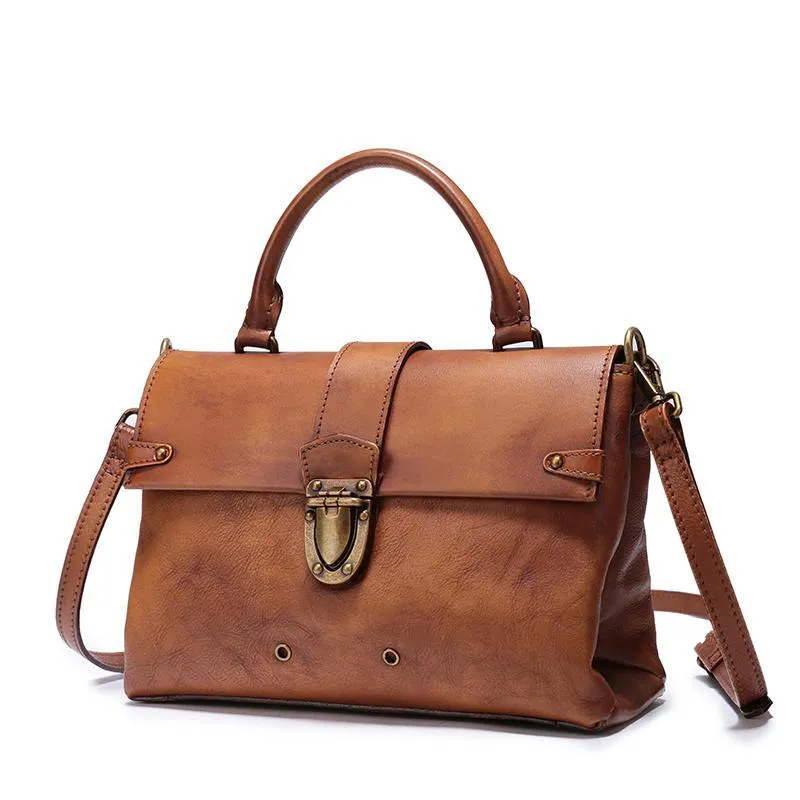 Vintage Womens Green Leather Satchel Handbags Purse Shoulder Crossbody Bags for Ladies
