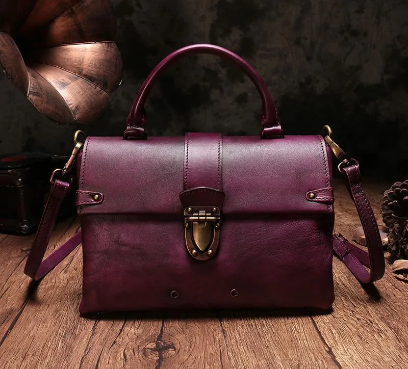 Vintage Womens Green Leather Satchel Handbags Purse Shoulder Crossbody Bags for Ladies