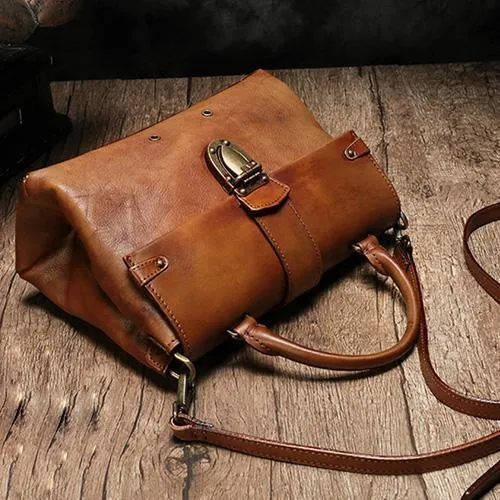 Vintage Womens Green Leather Satchel Handbags Purse Shoulder Crossbody Bags for Ladies