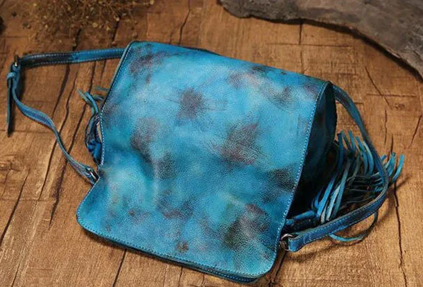 Vintage Womens Leather shoulder bag leather crossbody bag purse with tassels