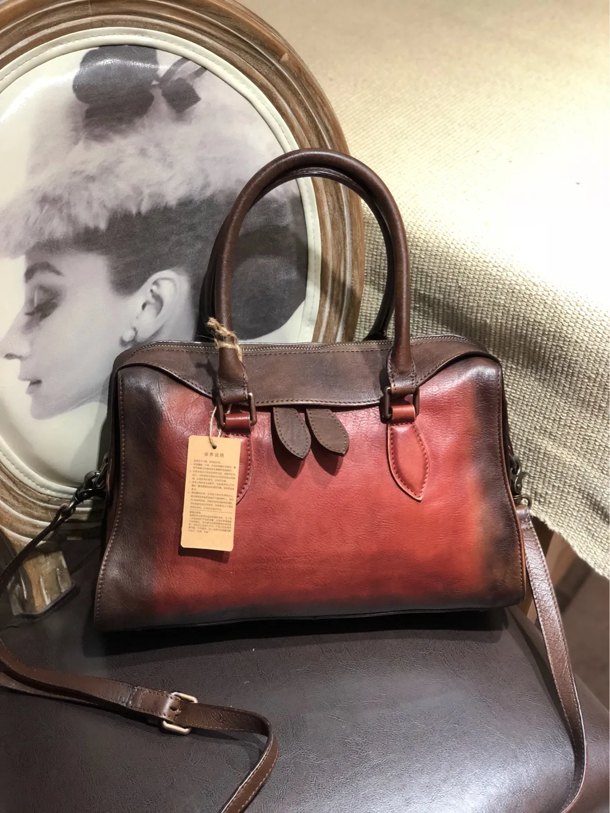 Vintage Womens Tan Leather Handbag Purses Brown Shoulder Handbag Purse Vintage Style Handbags for Ladies