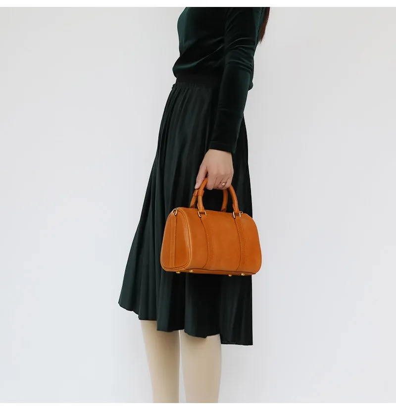 Womens Coffee Leather Boston Handbag Vintage Boston Crossbody Bag Shoulder Bag for Ladies