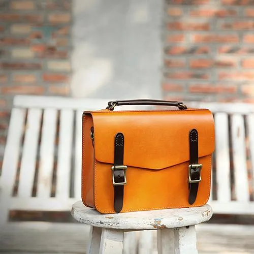 Womens Handmade Tan Leather Satchel Handbag Cambridge Structured Satchel Shoulder Purse