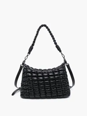 Women's Jacqueline Puffer Shoulder Bag With Macrame Strap In Black