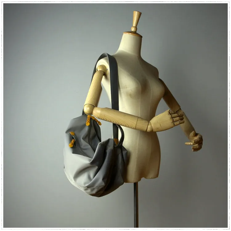 Womens Nylon Gray Large Sling Bag Shoulder Sports Gym Bag Nylon Overnight Crossbody Bag for Ladies