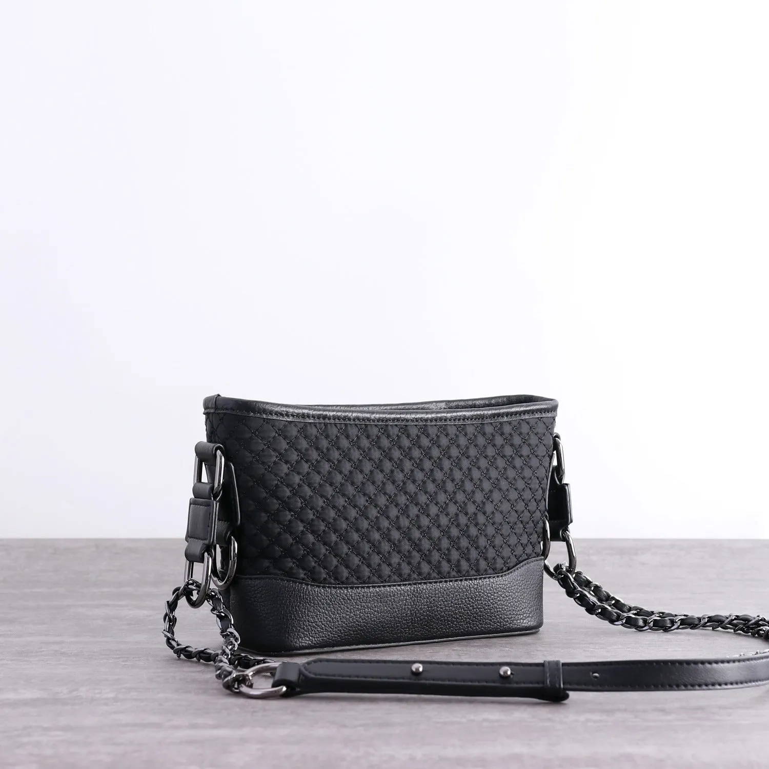 Womens Nylon Leather Shoulder Purse Womens Black Diamond Nylon Chain Shoulder Purse Nylon Chain Purse for Ladies