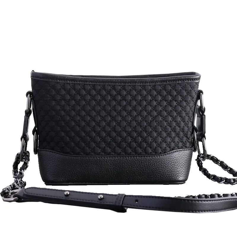 Womens Nylon Leather Shoulder Purse Womens Black Diamond Nylon Chain Shoulder Purse Nylon Chain Purse for Ladies