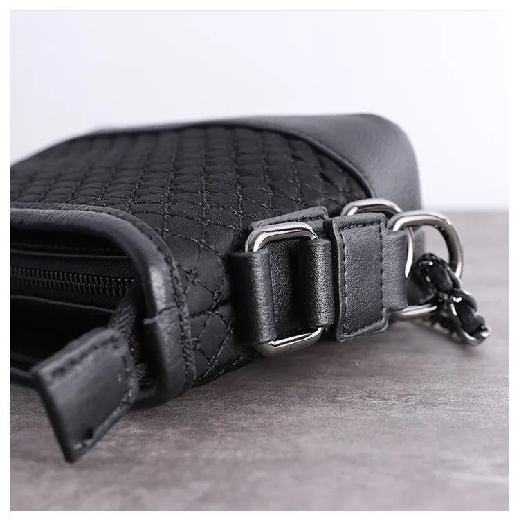 Womens Nylon Leather Shoulder Purse Womens Black Diamond Nylon Chain Shoulder Purse Nylon Chain Purse for Ladies