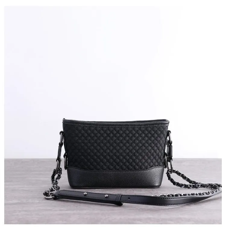 Womens Nylon Leather Shoulder Purse Womens Black Diamond Nylon Chain Shoulder Purse Nylon Chain Purse for Ladies