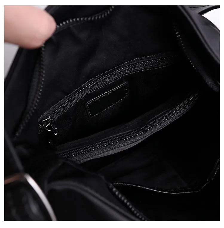 Womens Nylon Leather Shoulder Tote Womens Black Nylon Totes Purse Nylon Tote Purse for Ladies
