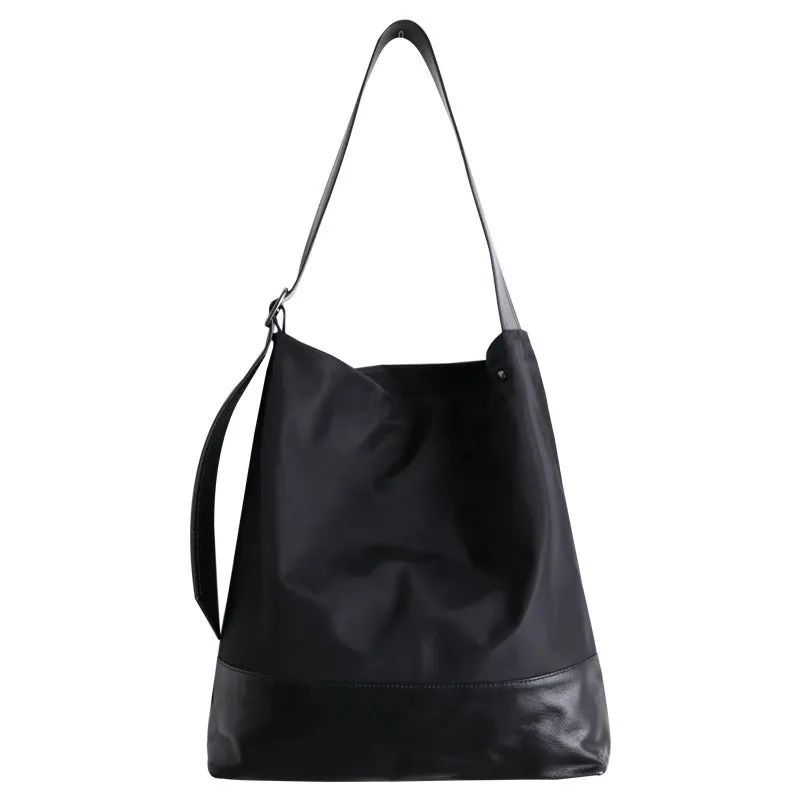Womens Nylon Leather Shoulder Tote Womens Black Nylon Totes Purse Nylon Tote Purse for Ladies