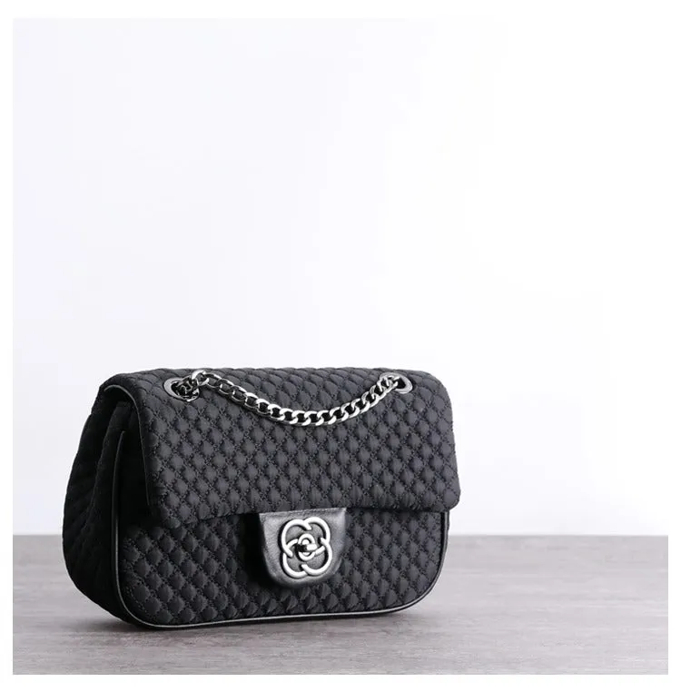 Womens Nylon Shoulder Purses Womens Black Diamond Nylon Chain Shoulder Purse Nylon Chain Purse for Ladies