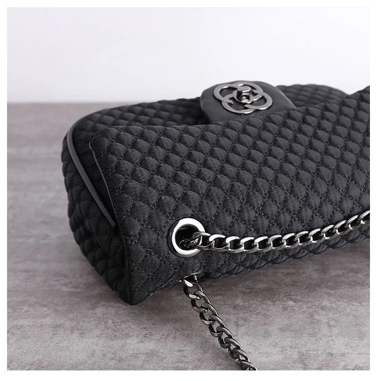 Womens Nylon Shoulder Purses Womens Black Diamond Nylon Chain Shoulder Purse Nylon Chain Purse for Ladies