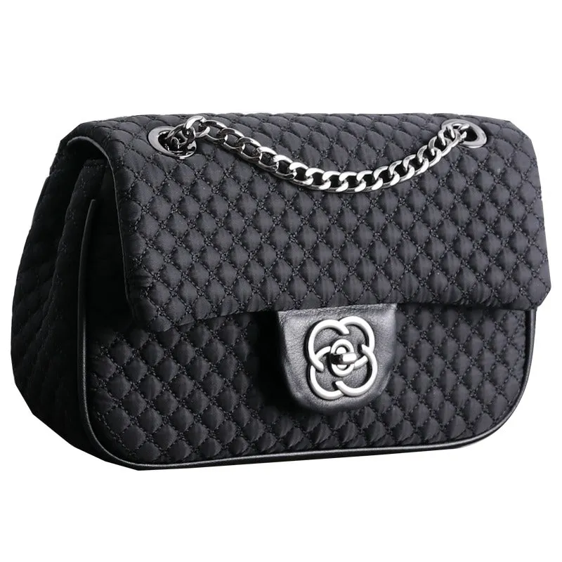 Womens Nylon Shoulder Purses Womens Black Diamond Nylon Chain Shoulder Purse Nylon Chain Purse for Ladies
