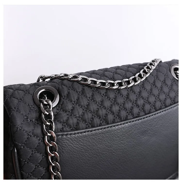 Womens Nylon Shoulder Purses Womens Black Diamond Nylon Chain Shoulder Purse Nylon Chain Purse for Ladies