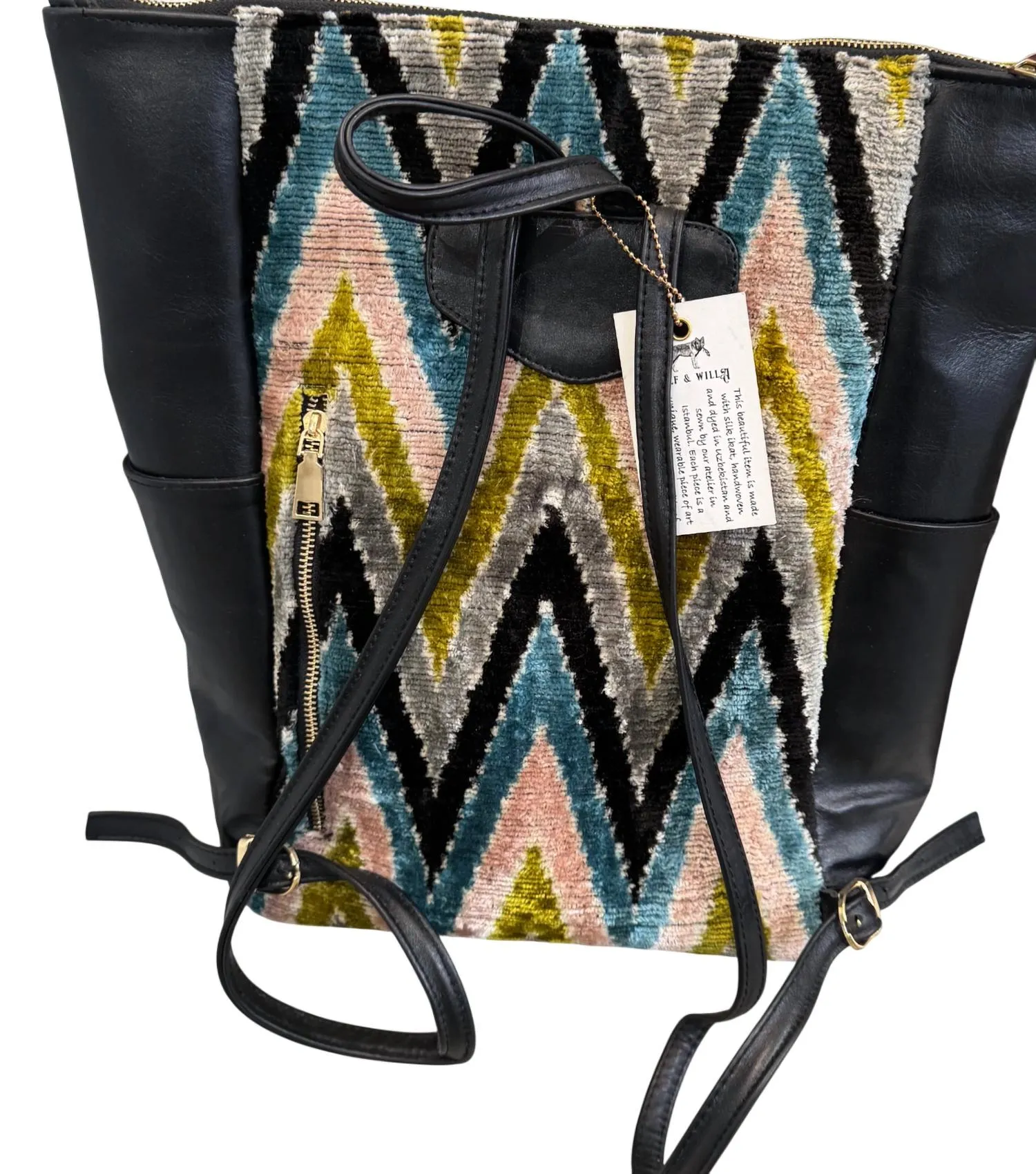 Zig Zag Ikat Silk Backpack In Lime & Blue