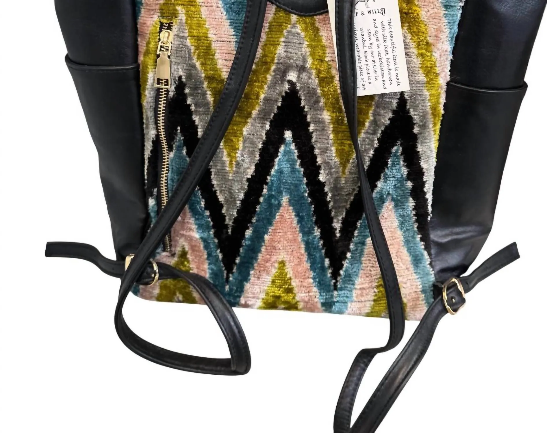 Zig Zag Ikat Silk Backpack In Lime & Blue