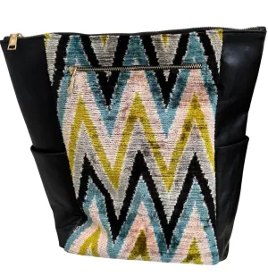 Zig Zag Ikat Silk Backpack In Lime & Blue